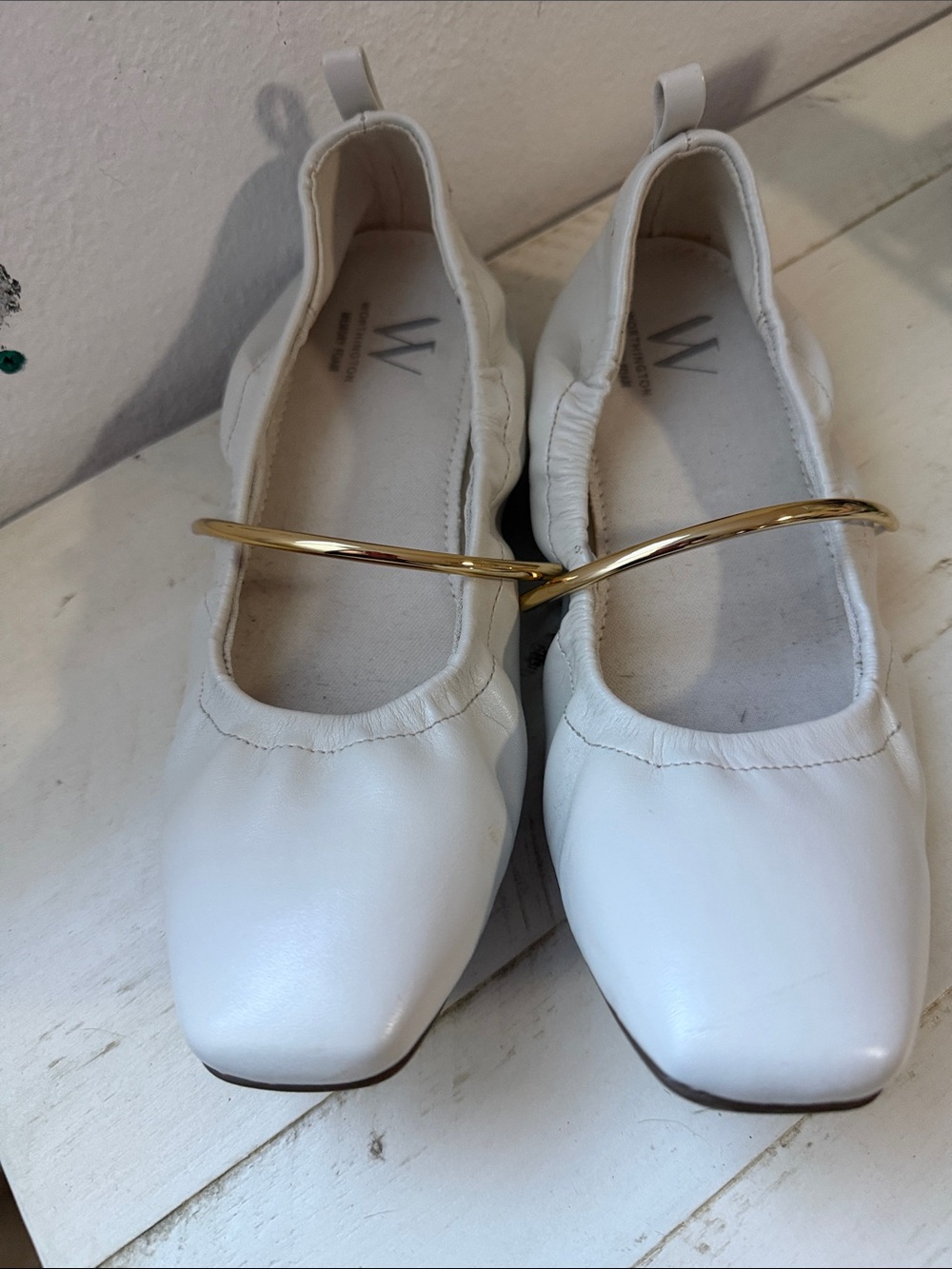 Worthington White Ballet Flats with Gold Accent Strap